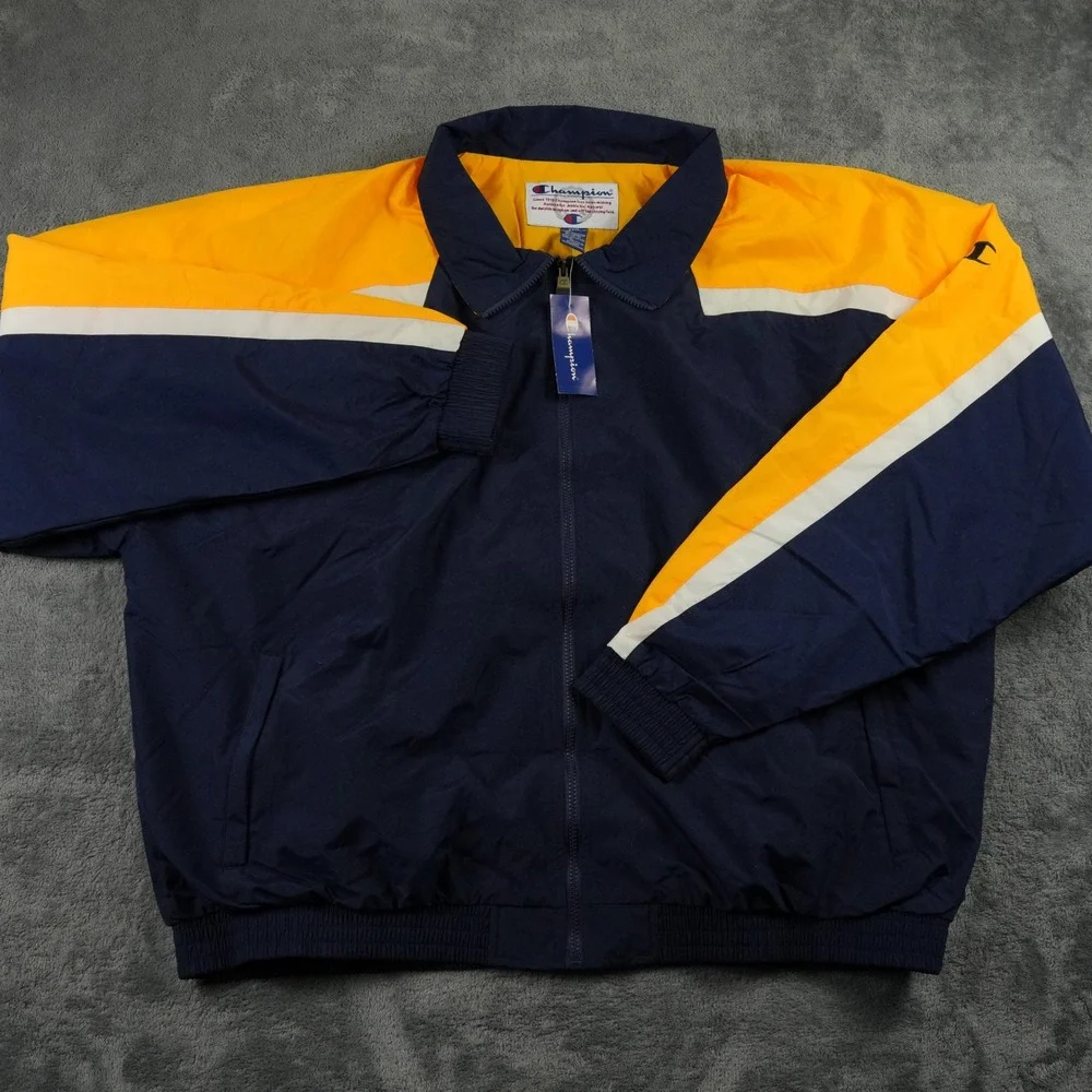 NWT Champion Windbreaker Jacket Mens 3XL Navy Gold White Colorblock Vented‎ Y2K